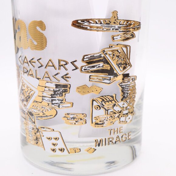Set of 2 Las Vegas Casinos Rocks Lowball Glasses Vtg Gold Tone Mirage & More - Picture 5 of 5